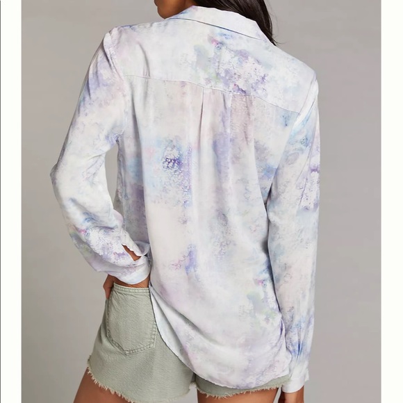 Anthropologie Cloth & Stone button down top- blue tie dye with white polka dots - Picture 2 of 10